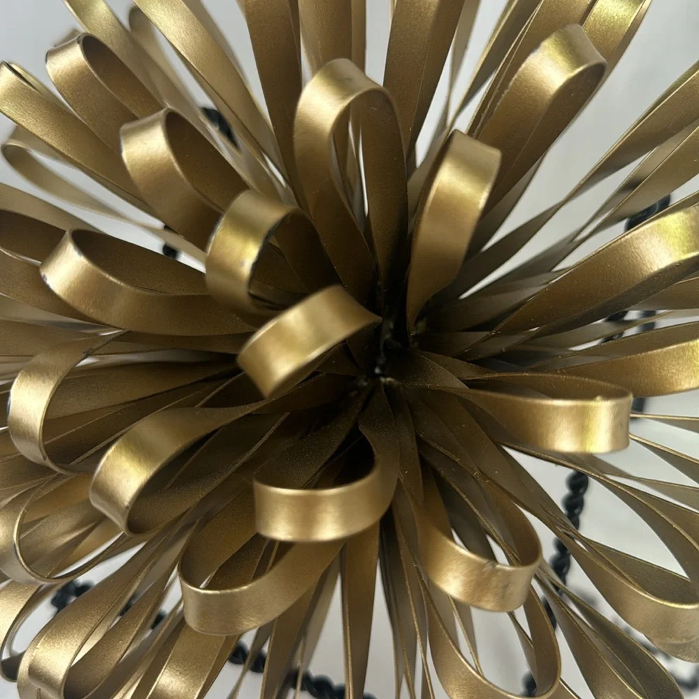 Metal Ribbon Bow Wall Art Goldtone Flower MCM Vibes Back Hanger 9